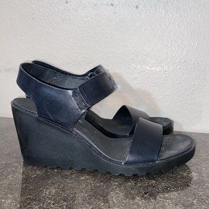 Ecco Soft Strappy Freja Wedge Sandals Black EU 40 US 9.5 Chunky Y2k